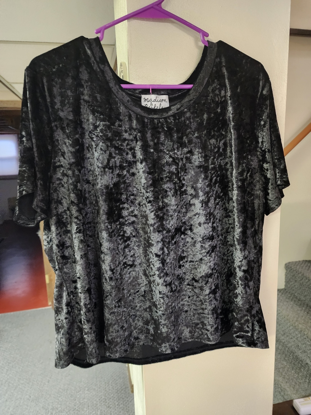 Madison Black Crushed Velvet Short Sleeve Tee